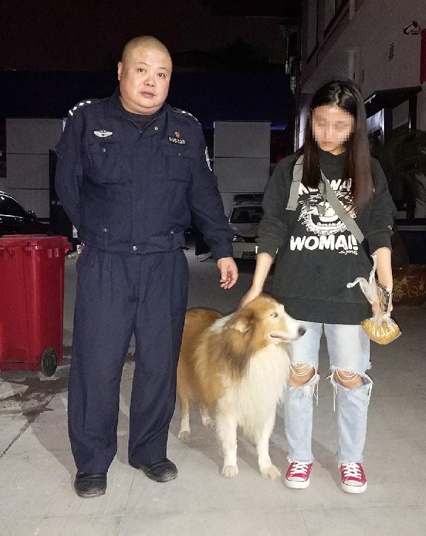 民警用“妙招”帮助走失苏牧犬找到主人